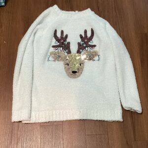 Poof! White Sweater with Sequin Reindeer